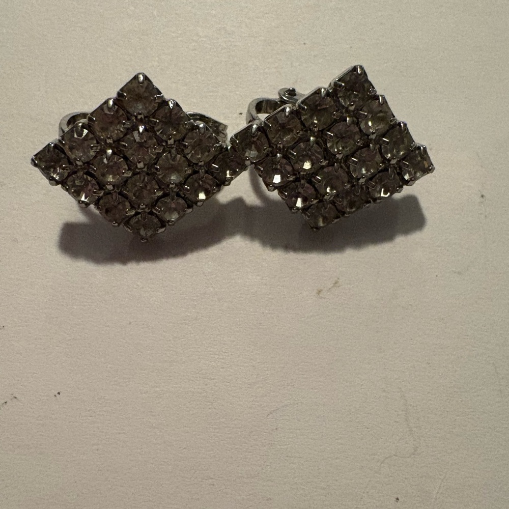 Silver Rhinestone Square Earrings - image 1